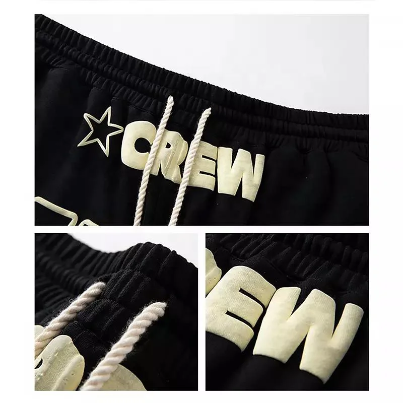 OEM Custom Logo Streetwear 100% Cotton Sweat Shorts Pants Jogger Graphic French Terry 3D Puff Printing Mesh Shorts Mens